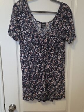 torrid navy floral V-neck mini dress with pink & white blooms